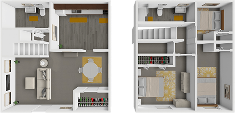 three bedroom townhome floor plan at lake point apartments